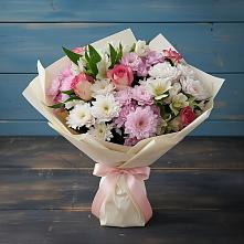 Букет цветов из:  Хризантемы, Альстромерии и Розы #REPLACE_PRED# Амурске